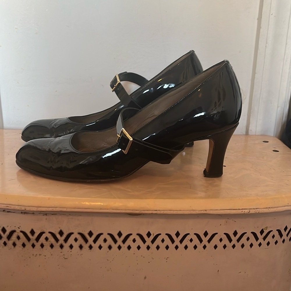 Hot Authentic Anyi Lu Patent Leather Black Mary Jane Kitten Heels Size 7.5